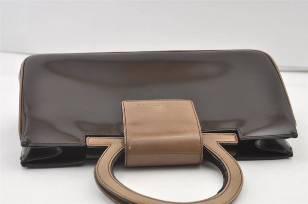 Authentic Salvatore Ferragamo Vintage Gancini Leather Hand Bag Purse Brown 0302K