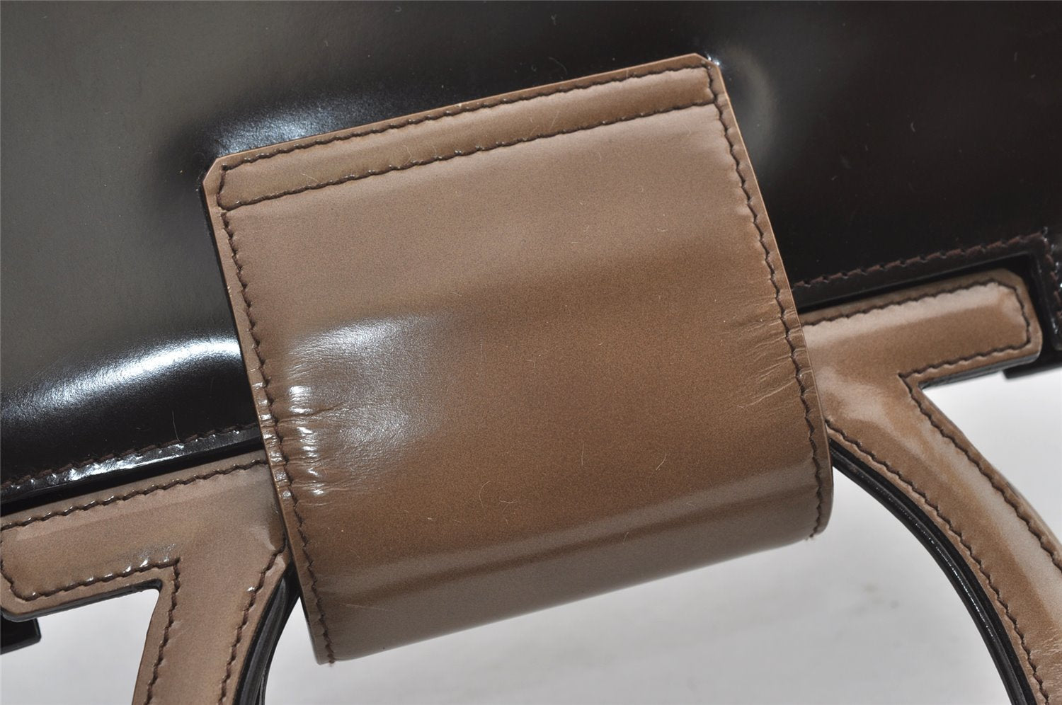 Authentic Salvatore Ferragamo Vintage Gancini Leather Hand Bag Purse Brown 0302K
