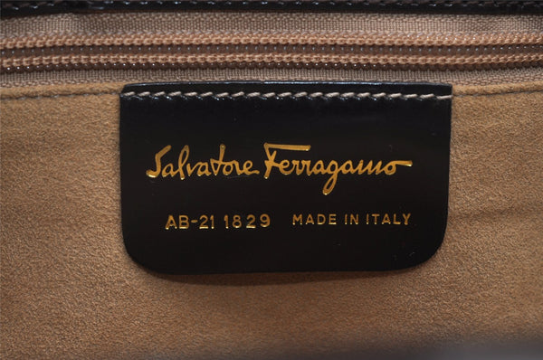 Authentic Salvatore Ferragamo Vintage Gancini Leather Hand Bag Purse Brown 0302K