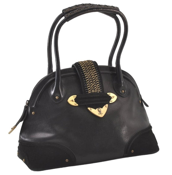 Authentic Christian Dior Shoulder Hand Bag Leather Suede Black CD 0304J