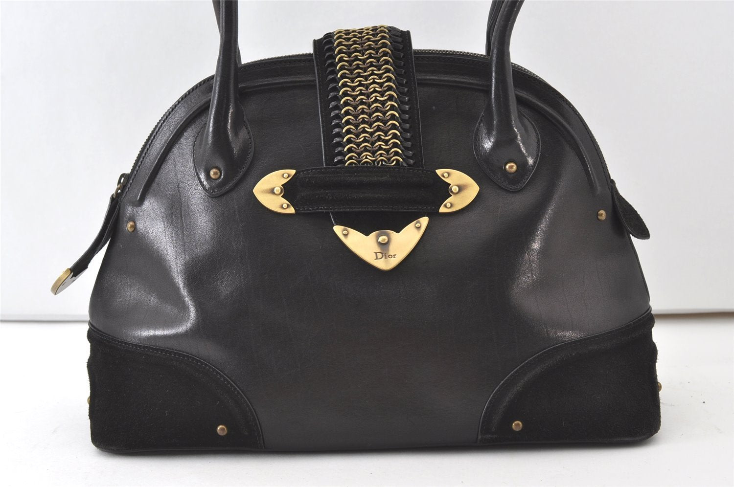 Authentic Christian Dior Shoulder Hand Bag Leather Suede Black CD 0304J