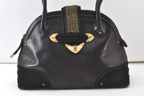 Authentic Christian Dior Shoulder Hand Bag Leather Suede Black CD 0304J