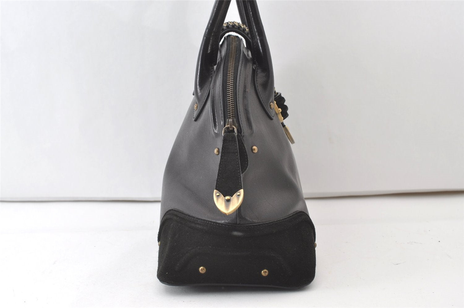 Authentic Christian Dior Shoulder Hand Bag Leather Suede Black CD 0304J