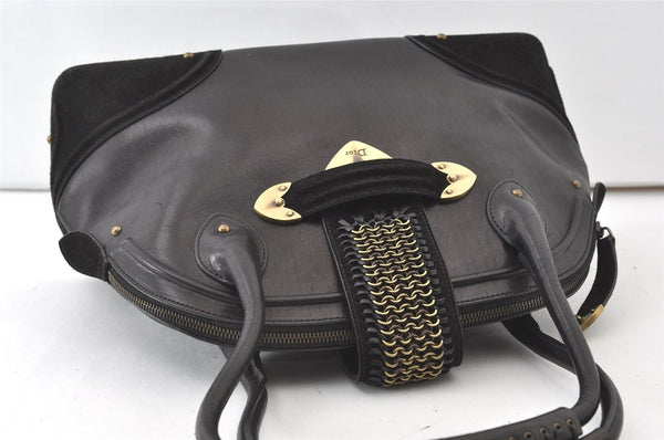 Authentic Christian Dior Shoulder Hand Bag Leather Suede Black CD 0304J