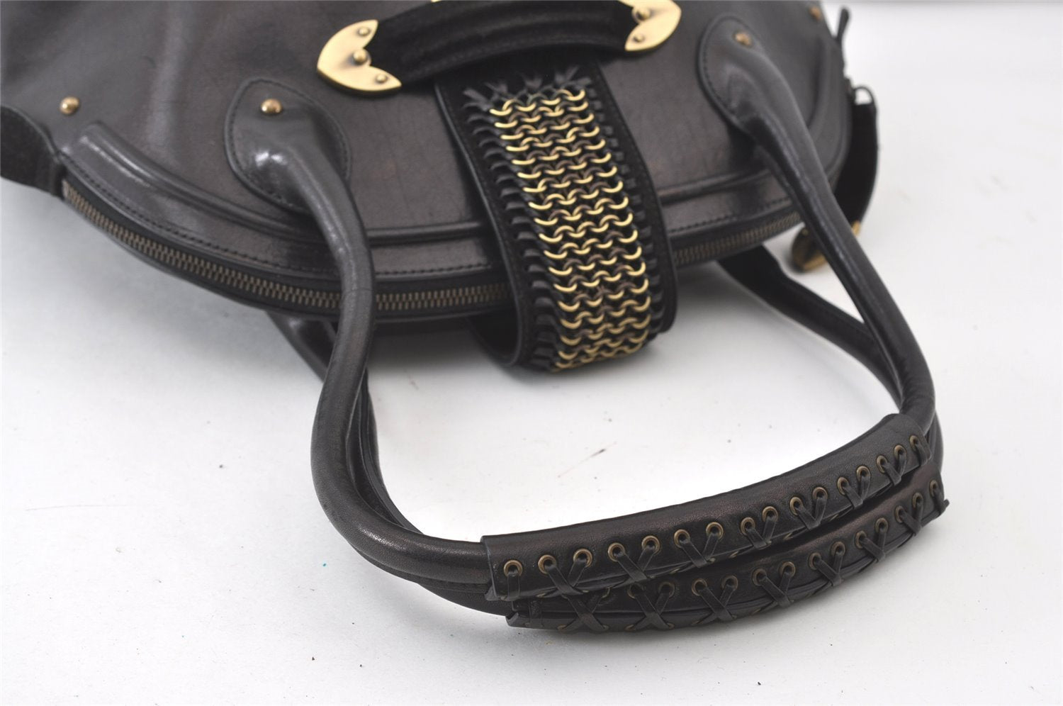 Authentic Christian Dior Shoulder Hand Bag Leather Suede Black CD 0304J