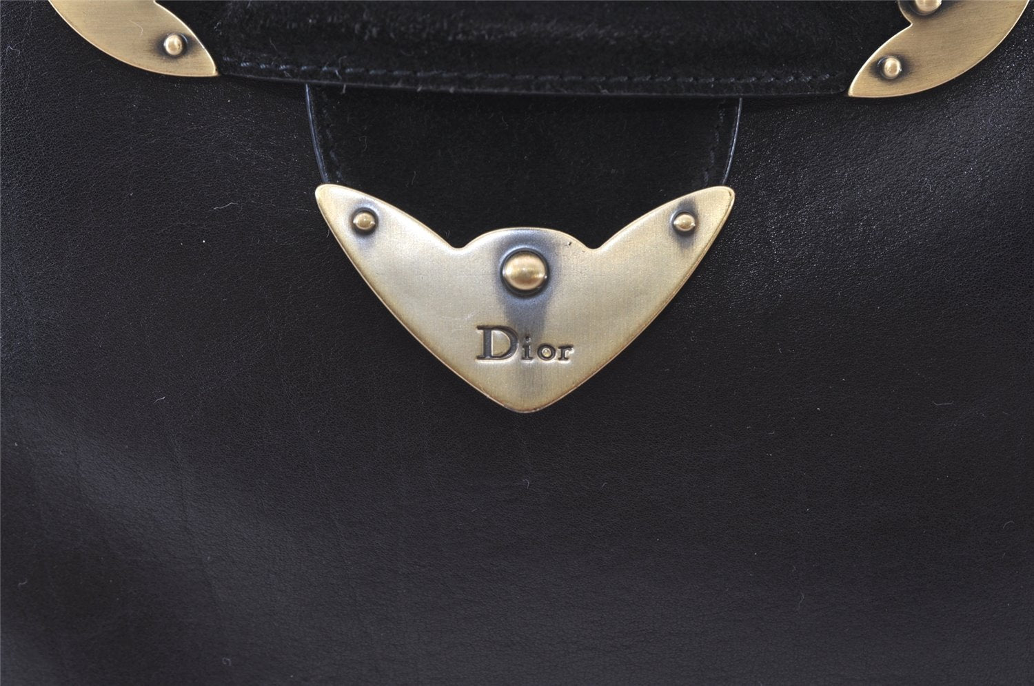Authentic Christian Dior Shoulder Hand Bag Leather Suede Black CD 0304J