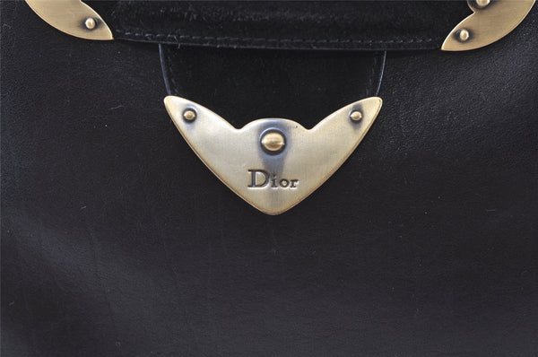 Authentic Christian Dior Shoulder Hand Bag Leather Suede Black CD 0304J