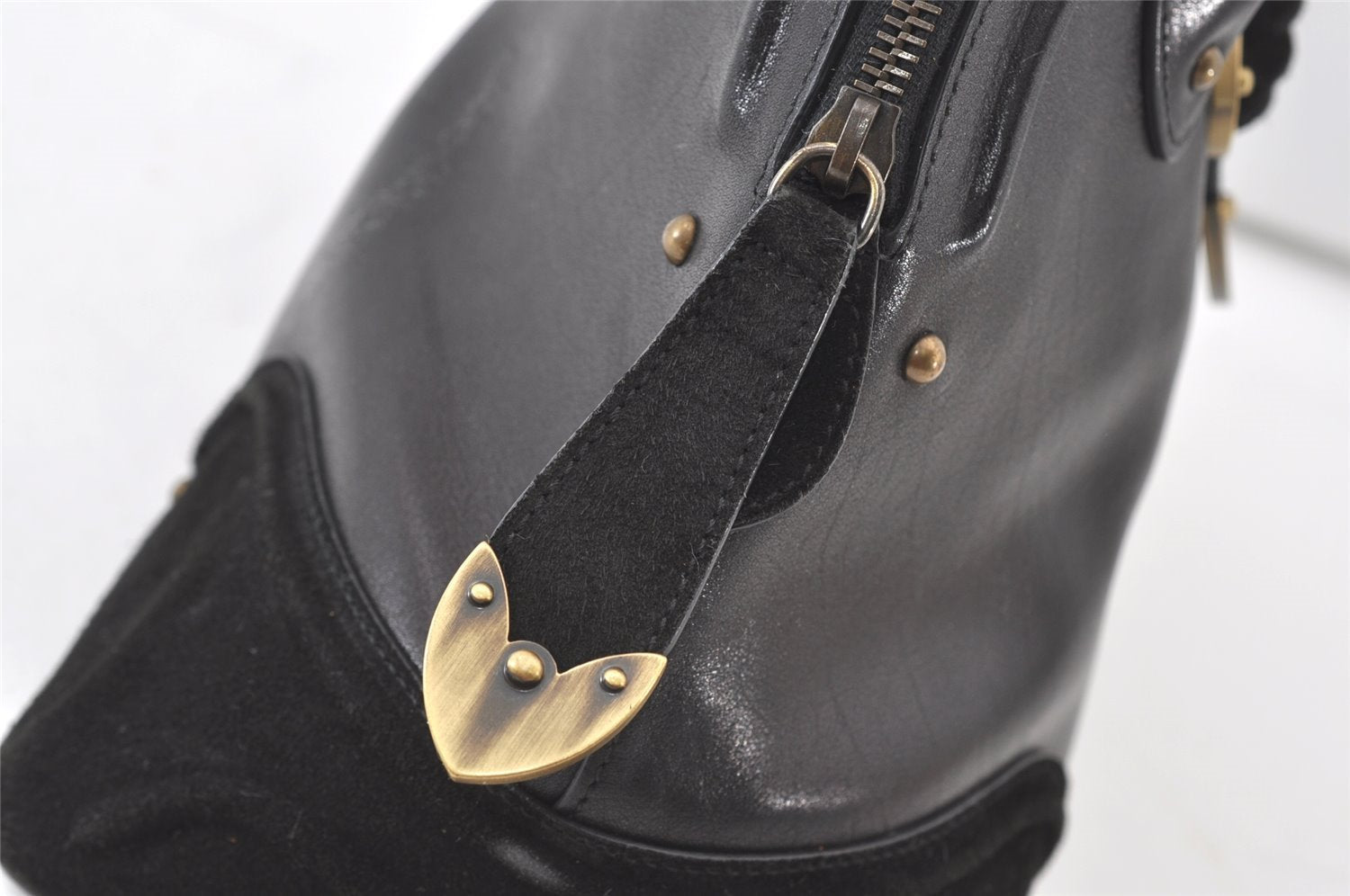 Authentic Christian Dior Shoulder Hand Bag Leather Suede Black CD 0304J