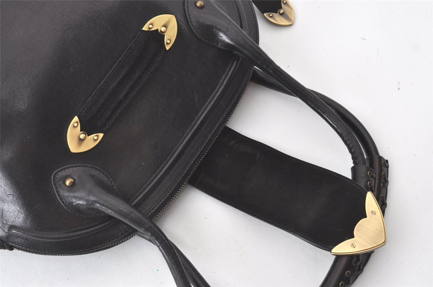 Authentic Christian Dior Shoulder Hand Bag Leather Suede Black CD 0304J