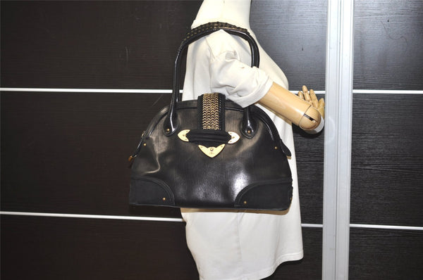 Authentic Christian Dior Shoulder Hand Bag Leather Suede Black CD 0304J