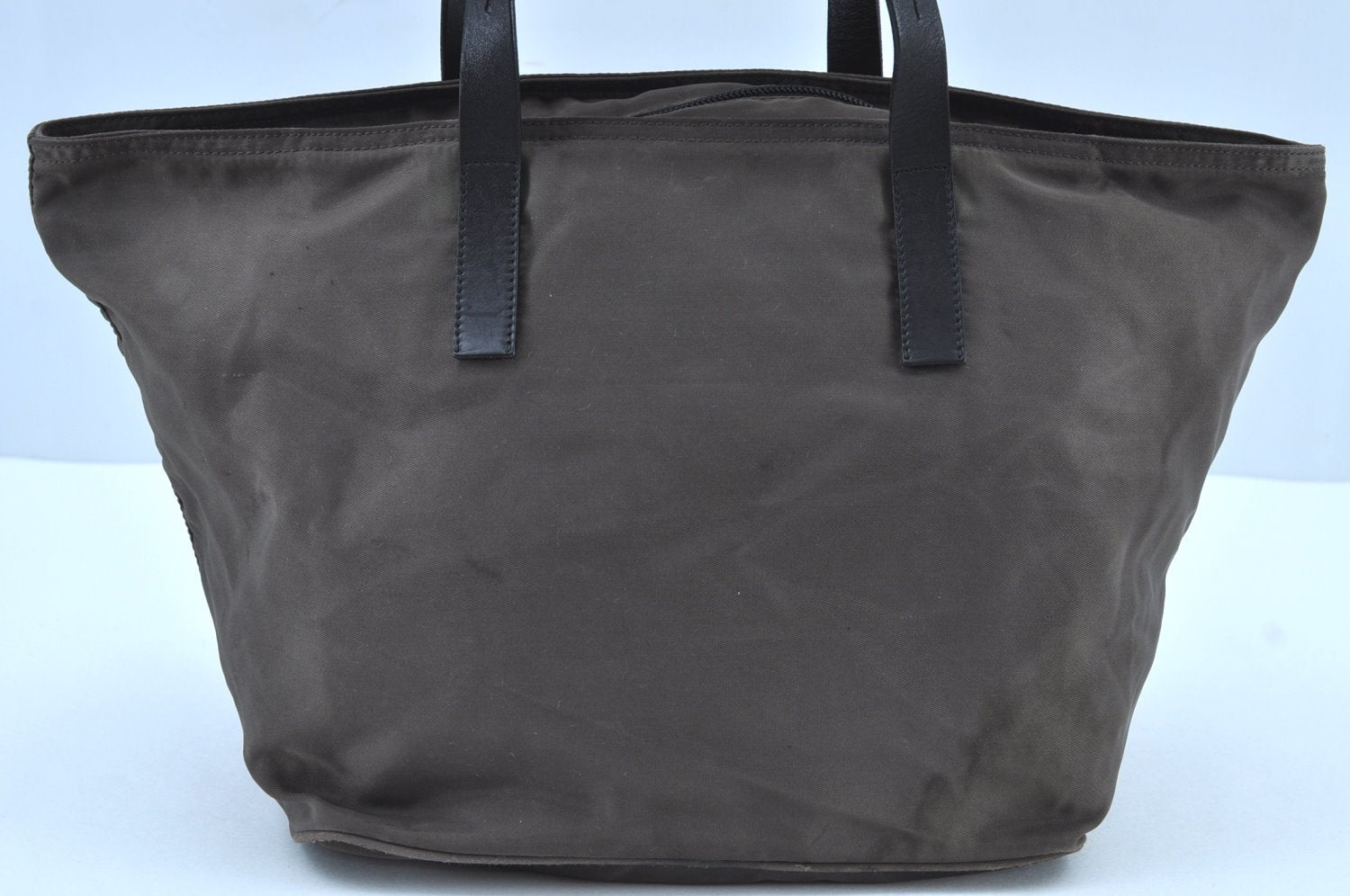 Authentic PRADA Nylon Tessuto Leather Shoulder Tote Bag Brown 0305H