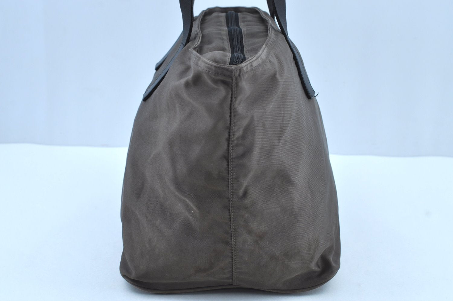 Authentic PRADA Nylon Tessuto Leather Shoulder Tote Bag Brown 0305H
