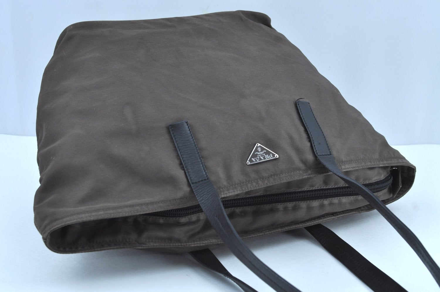 Authentic PRADA Nylon Tessuto Leather Shoulder Tote Bag Brown 0305H