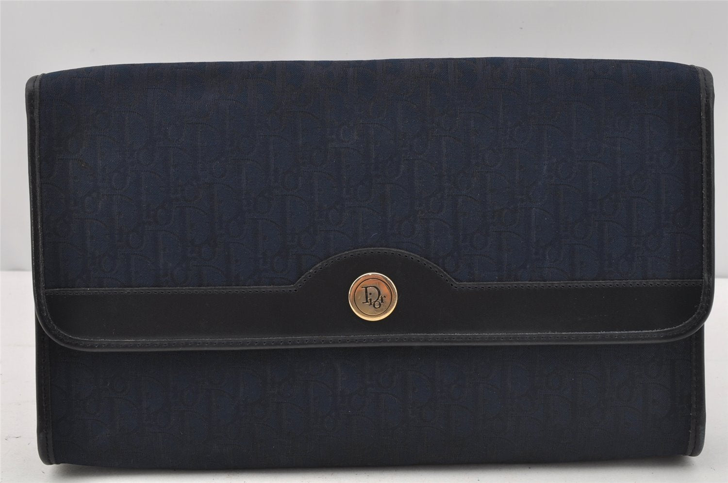 Auth Christian Dior Trotter 2Way Shoulder Clutch Bag Canvas Leather Navy 0306J