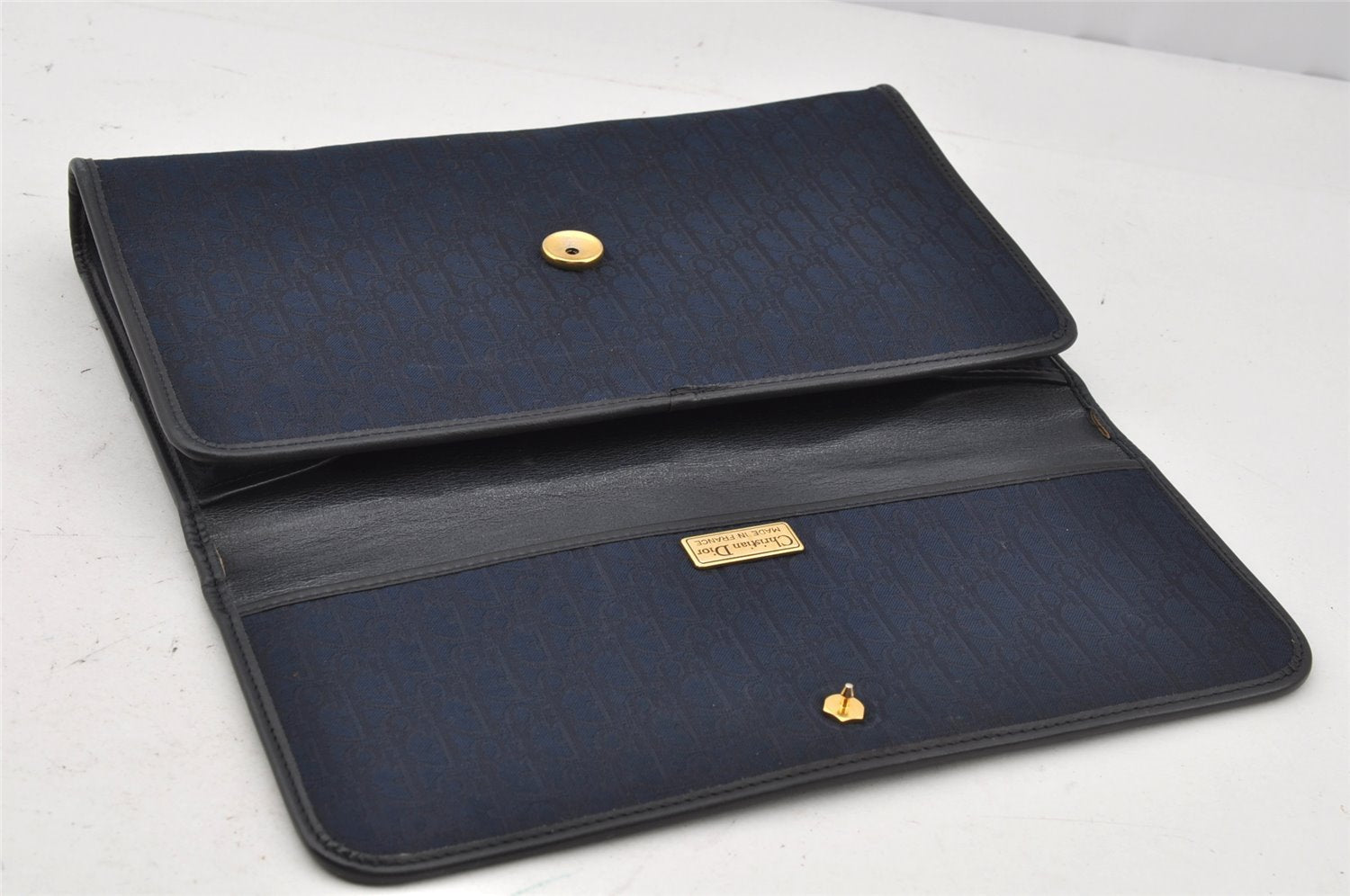 Auth Christian Dior Trotter 2Way Shoulder Clutch Bag Canvas Leather Navy 0306J