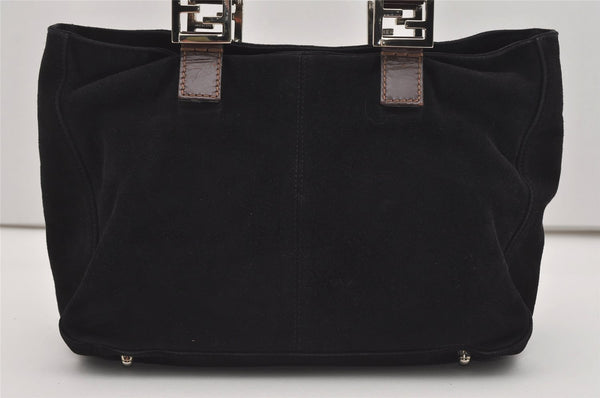 Authentic FENDI Vintage Hand Tote Bag Purse Suede Leather Black 0307J