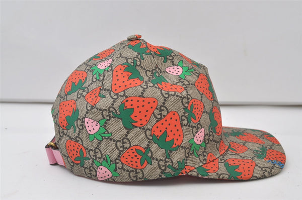 Authentic GUCCI Strawberry Cap GG PVC Leather Size S 517074 Brown Box 0308J