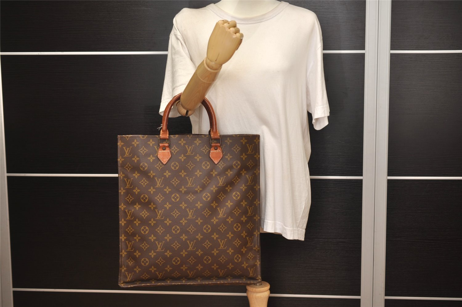 Authentic Louis Vuitton Monogram Sac Plat Hand Tote Bag Old Model LV 0308K