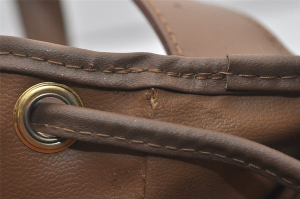 Authentic NINA RICCI PVC Leather Shoulder Drawstring Bag Purse Brown 0314J