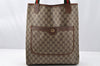 Authentic GUCCI Web Sherry Line Shoulder Tote Bag GG PVC Leather Brown 0315J