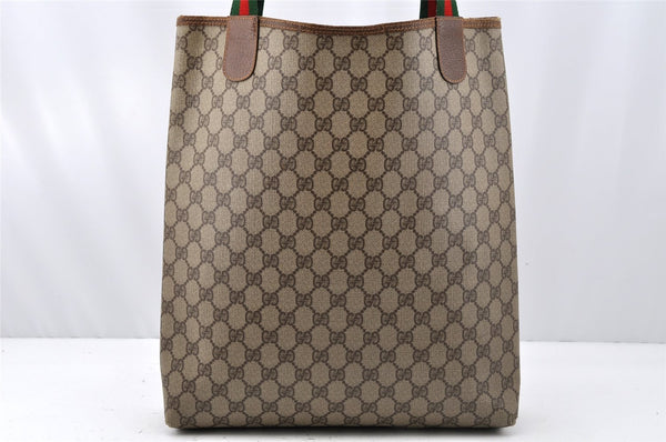 Authentic GUCCI Web Sherry Line Shoulder Tote Bag GG PVC Leather Brown 0315J