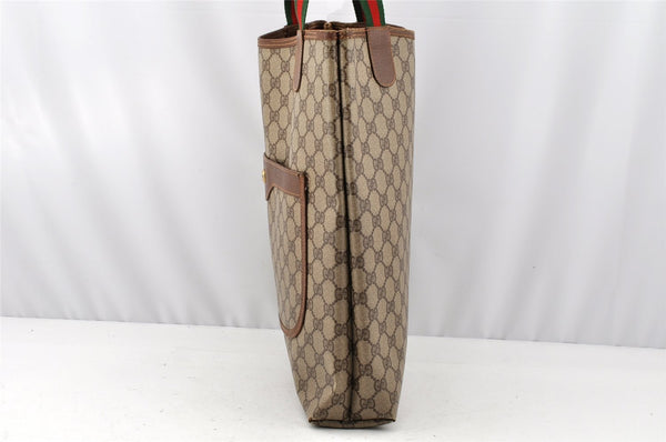 Authentic GUCCI Web Sherry Line Shoulder Tote Bag GG PVC Leather Brown 0315J