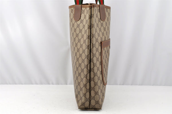 Authentic GUCCI Web Sherry Line Shoulder Tote Bag GG PVC Leather Brown 0315J