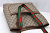 Authentic GUCCI Web Sherry Line Shoulder Tote Bag GG PVC Leather Brown 0315J