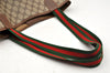 Authentic GUCCI Web Sherry Line Shoulder Tote Bag GG PVC Leather Brown 0315J