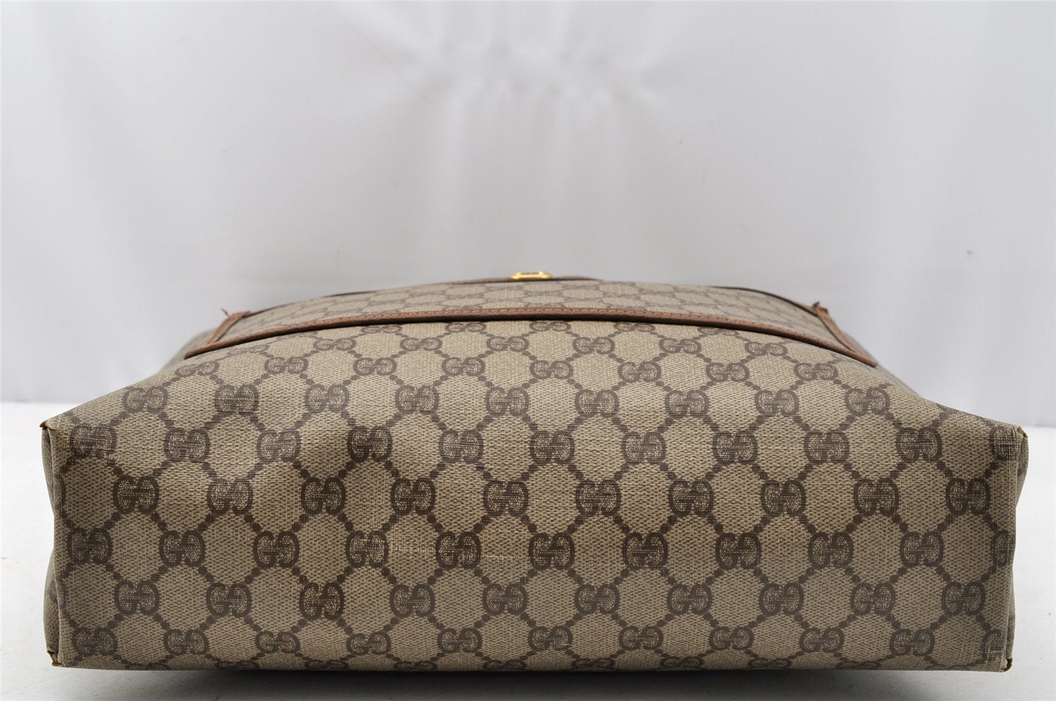 Authentic GUCCI Web Sherry Line Shoulder Tote Bag GG PVC Leather Brown 0315J