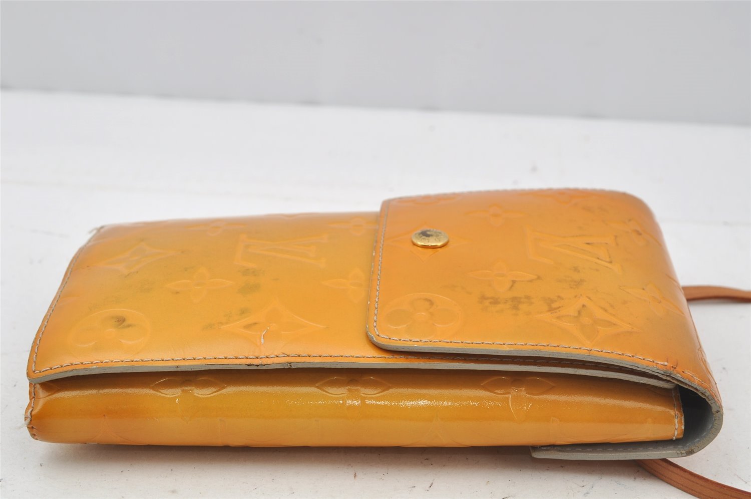 Auth Louis Vuitton Vernis Walker Shoulder Cross Wallet Yellow M91031 LV 0316J