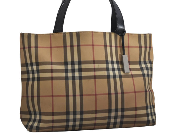 Authentic BURBERRY Vintage Nova Check PVC Leather Hand Bag Beige Junk 0316K