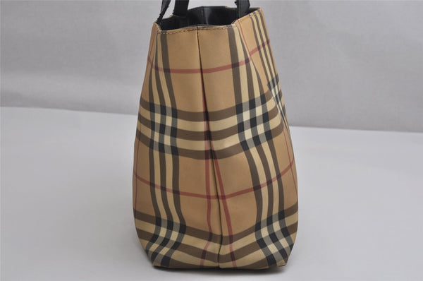 Authentic BURBERRY Vintage Nova Check PVC Leather Hand Bag Beige Junk 0316K