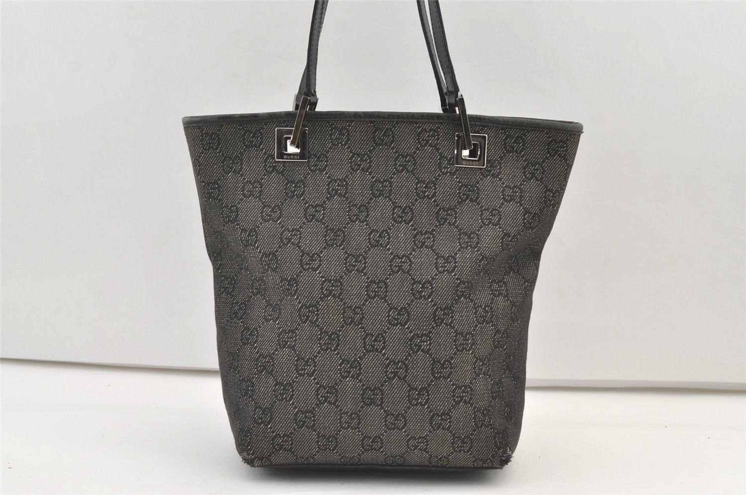 Authentic GUCCI Vintage Shoulder Tote Bag GG Canvas Leather 31244 Black 0317K