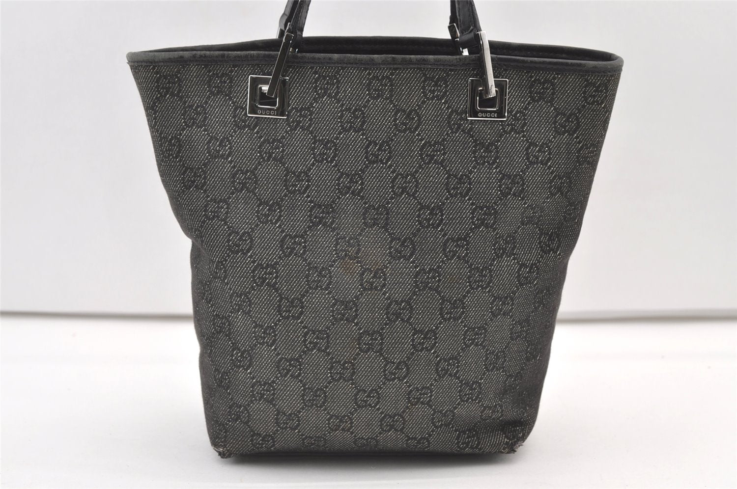 Authentic GUCCI Vintage Shoulder Tote Bag GG Canvas Leather 31244 Black 0317K