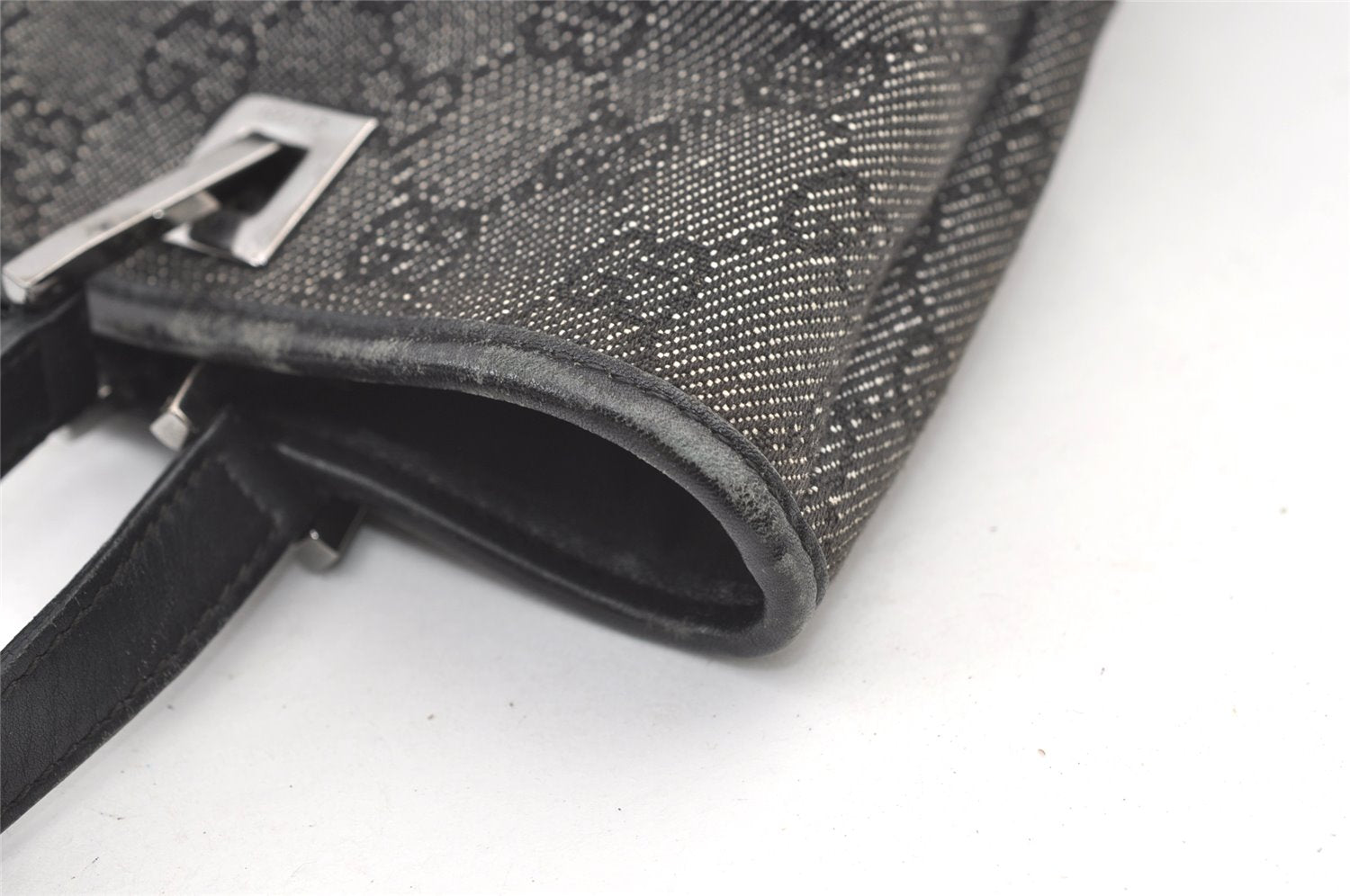 Authentic GUCCI Vintage Shoulder Tote Bag GG Canvas Leather 31244 Black 0317K