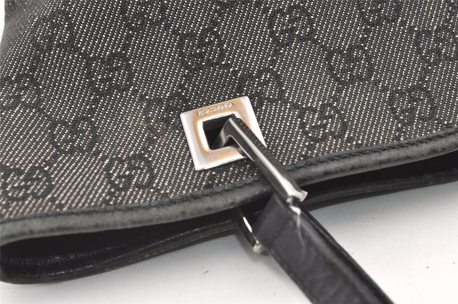 Authentic GUCCI Vintage Shoulder Tote Bag GG Canvas Leather 31244 Black 0317K