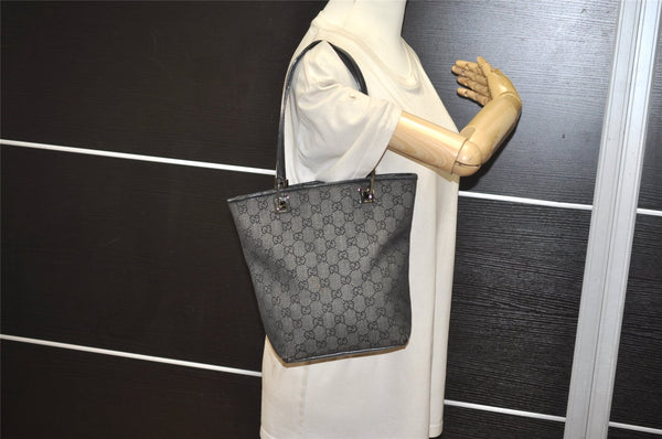 Authentic GUCCI Vintage Shoulder Tote Bag GG Canvas Leather 31244 Black 0317K