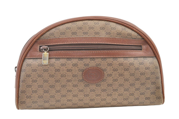 Authentic GUCCI Vintage Micro GG PVC Leather Clutch Hand Bag Purse Brown 0318K