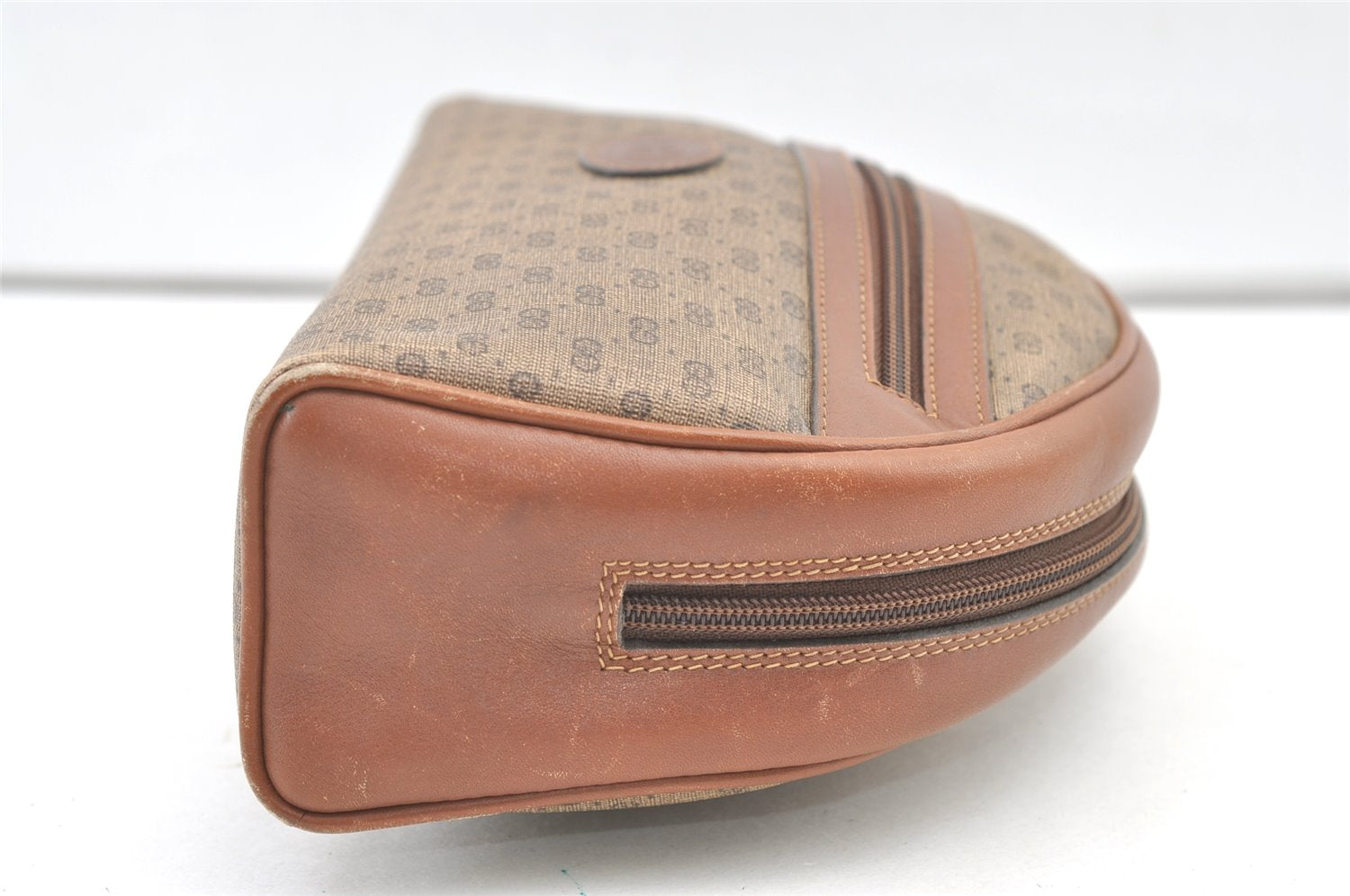 Authentic GUCCI Vintage Micro GG PVC Leather Clutch Hand Bag Purse Brown 0318K