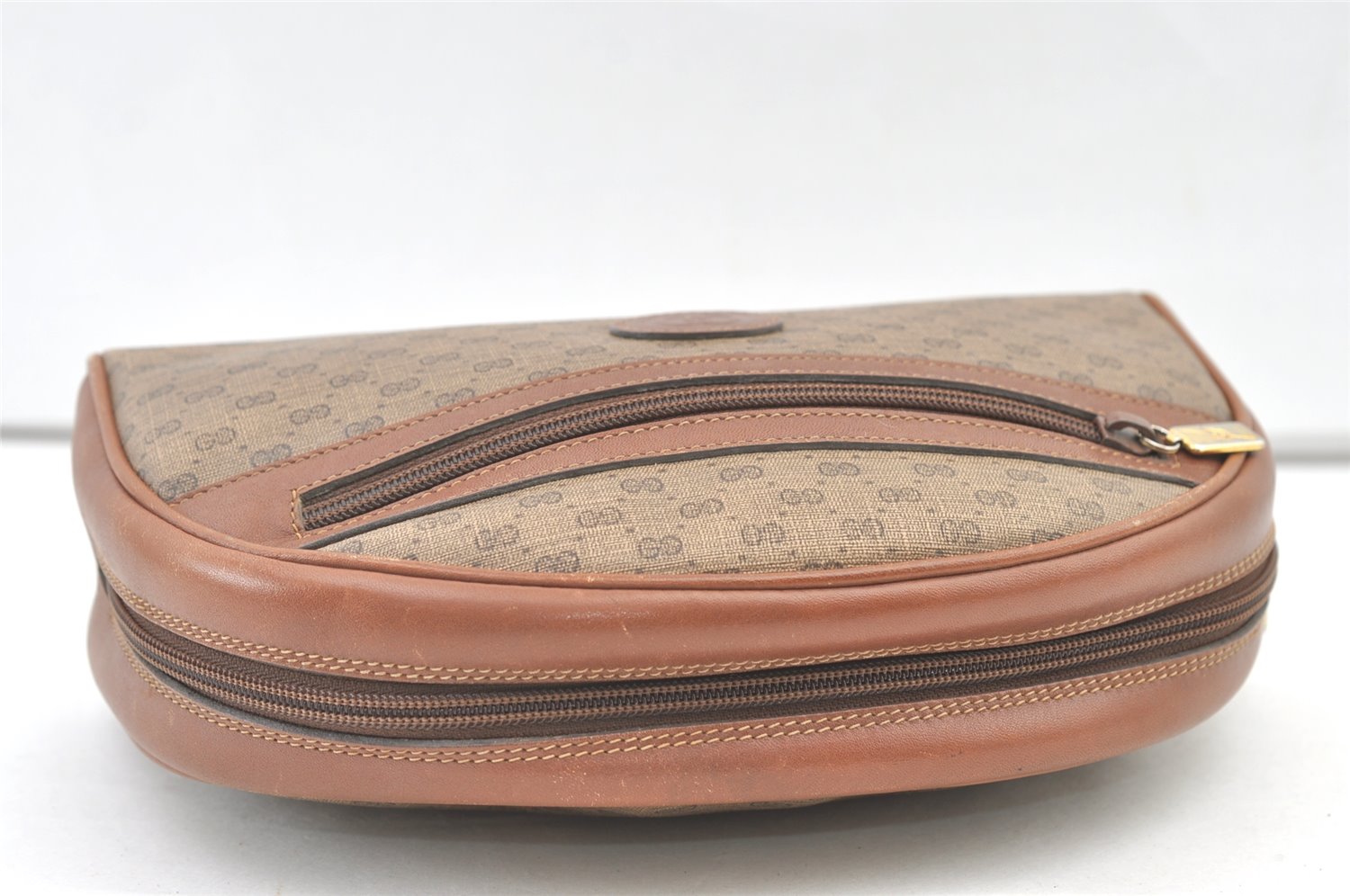 Authentic GUCCI Vintage Micro GG PVC Leather Clutch Hand Bag Purse Brown 0318K