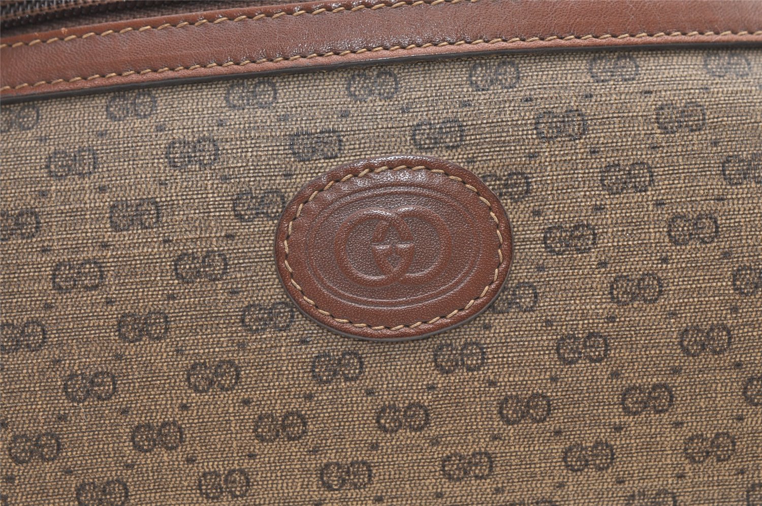 Authentic GUCCI Vintage Micro GG PVC Leather Clutch Hand Bag Purse Brown 0318K