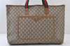 Authentic GUCCI Web Sherry Line GG Plus Tote Bag GG PVC Leather Brown 0320J