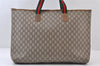 Authentic GUCCI Web Sherry Line GG Plus Tote Bag GG PVC Leather Brown 0320J