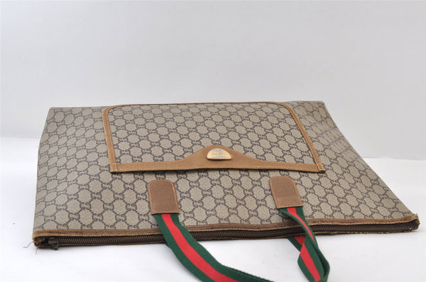 Authentic GUCCI Web Sherry Line GG Plus Tote Bag GG PVC Leather Brown 0320J