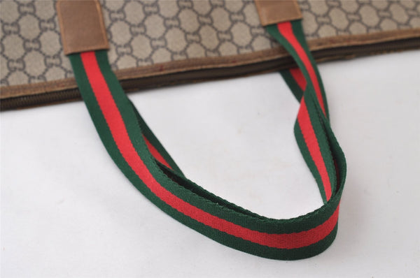 Authentic GUCCI Web Sherry Line GG Plus Tote Bag GG PVC Leather Brown 0320J
