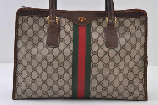Authentic GUCCI Web Sherry Line Shoulder Hand Bag GG PVC Leather Brown 0321J