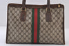 Authentic GUCCI Web Sherry Line Shoulder Hand Bag GG PVC Leather Brown 0321J