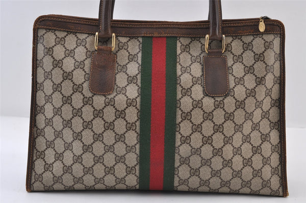 Authentic GUCCI Web Sherry Line Shoulder Hand Bag GG PVC Leather Brown 0321J
