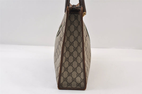Authentic GUCCI Web Sherry Line Shoulder Hand Bag GG PVC Leather Brown 0321J